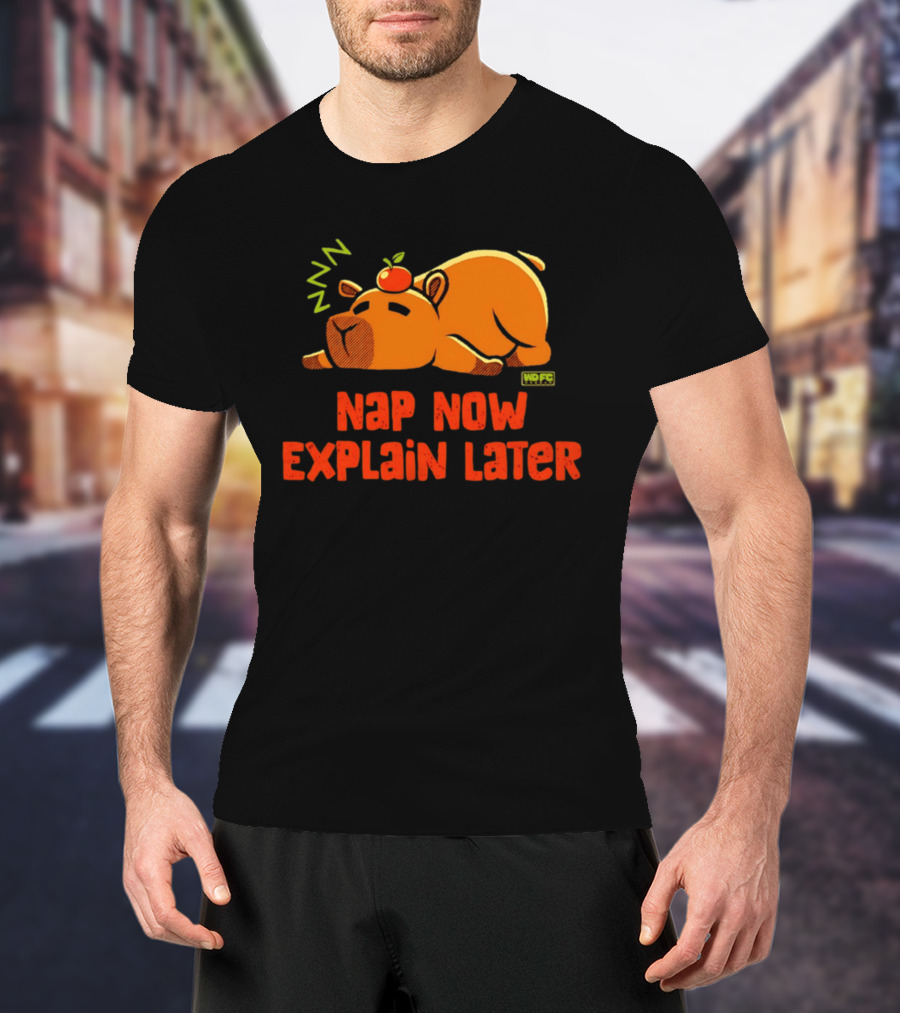 Nap Now Explain Later Cute Capybara With Orange ZZZ T-Shirt