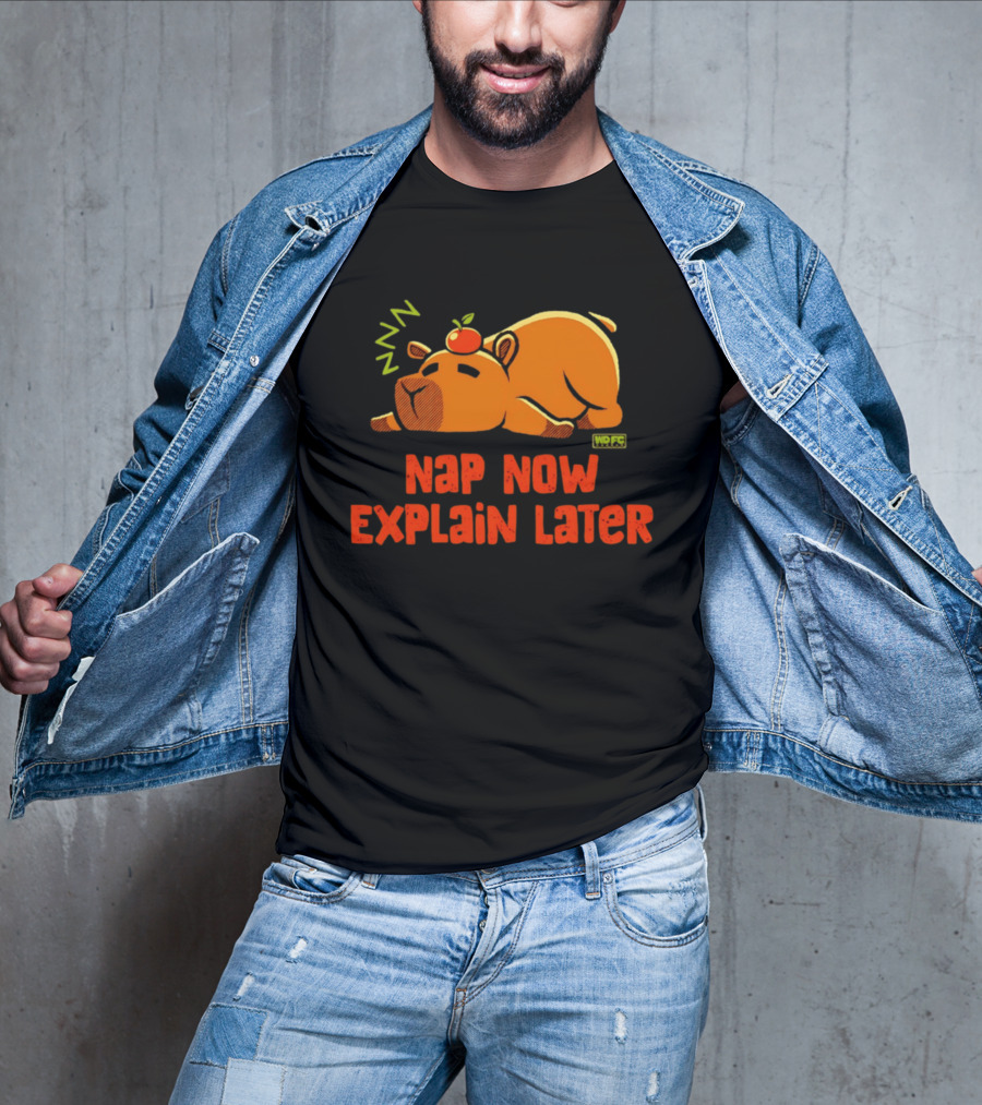 Nap Now Explain Later Cute Capybara With Orange ZZZ T-Shirt