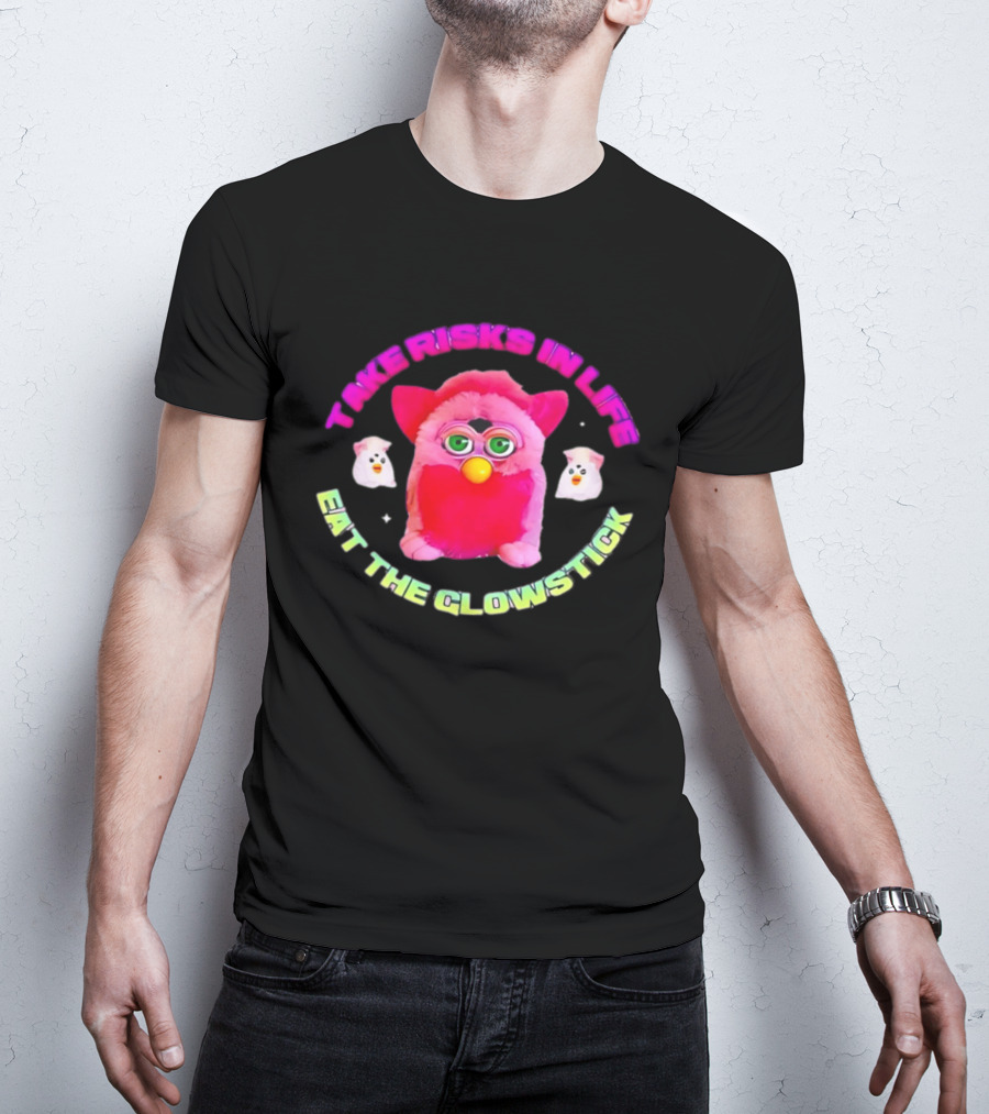 Pink Furby Take Risks In Life Eat The Glowstick Vibrant Retro Toy Aesthetic T-Shirt
