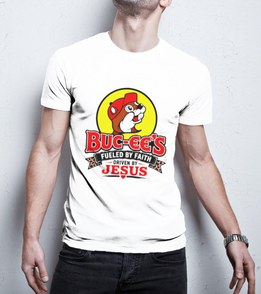 Buc Ee's Fueled By Faith Driven By Jesus Yellow Circle Red Cap T-Shirt