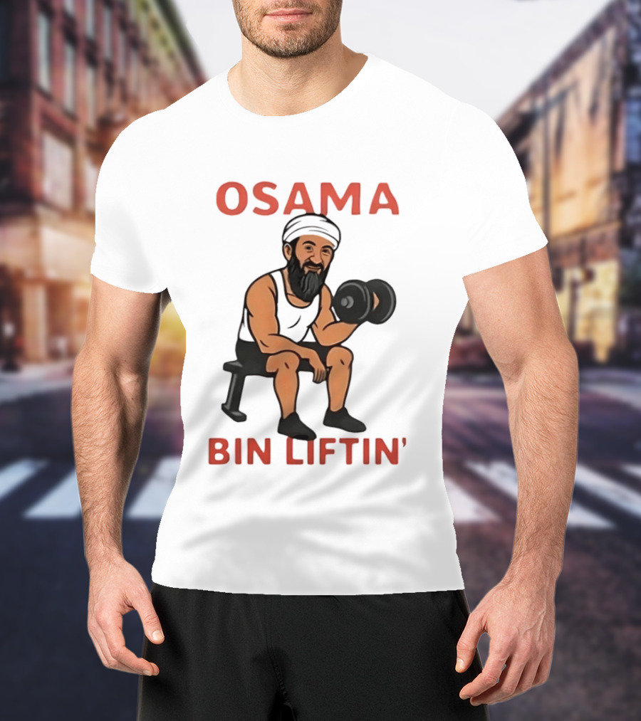 Osama Bin Liftin' Dumbbell Cartoon Weightlifting Humor T-Shirt