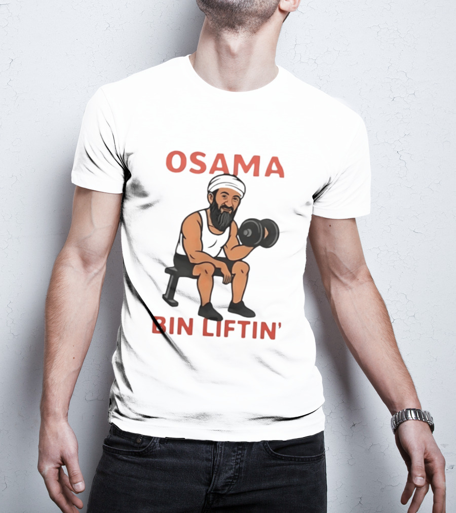 Osama Bin Liftin' Dumbbell Cartoon Weightlifting Humor T-Shirt