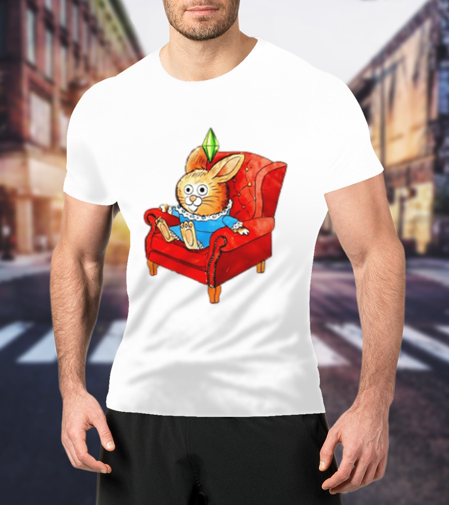 Rabbit They're Turning Me Into A Data Center Tomorrow Green Plumbob Red Couch Blue Dress T-Shirt