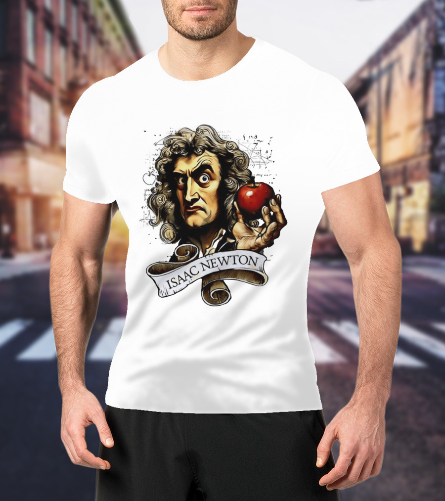Isaac Newton Scientist With Apple Gravity Physics T-Shirt
