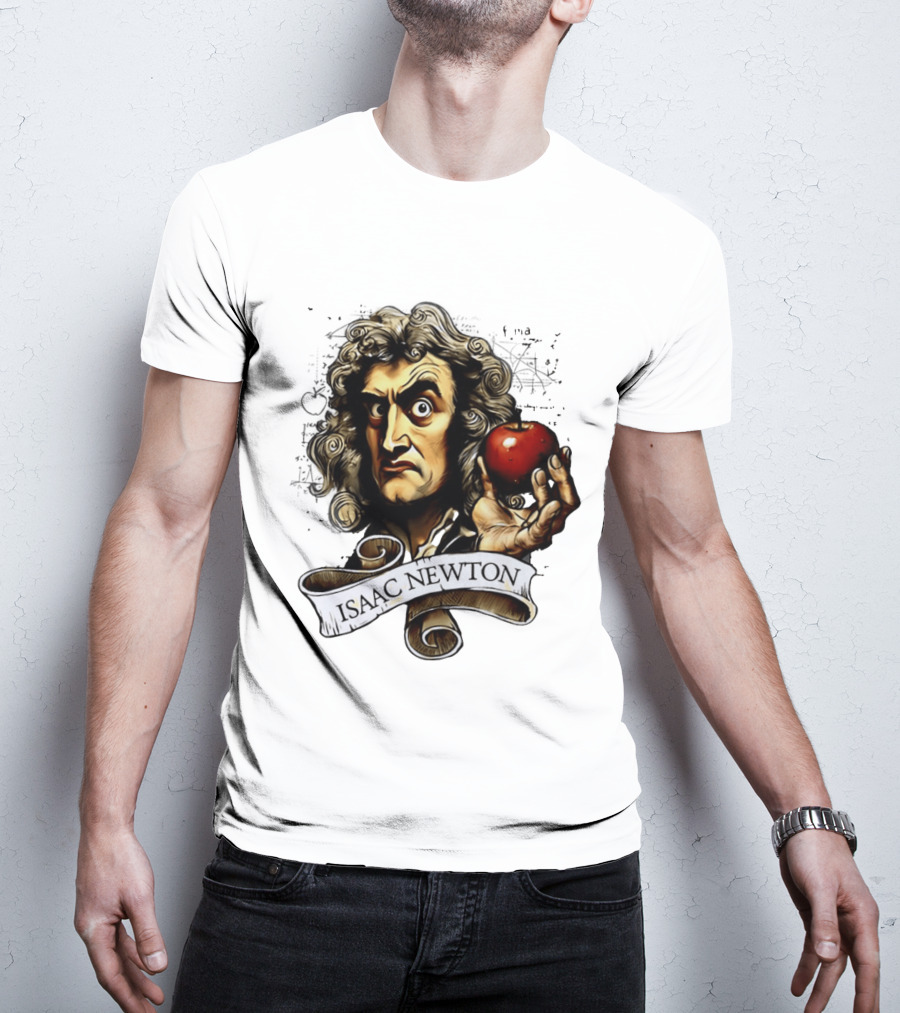 Isaac Newton Scientist With Apple Gravity Physics T-Shirt