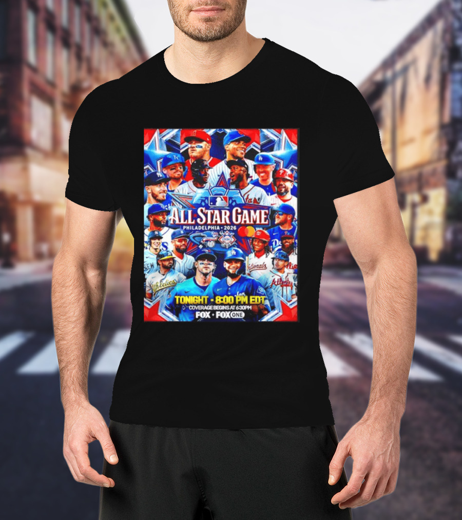 2026 MLB All Star Game Philadelphia Featured Stars And Team Jerseys Fox Coverage T-Shirt
