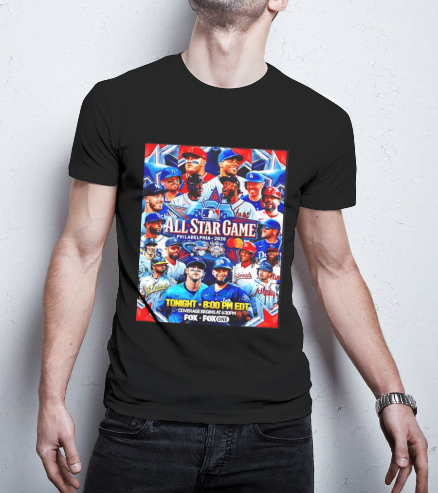 2026 MLB All Star Game Philadelphia Featured Stars And Team Jerseys Fox Coverage T-Shirt