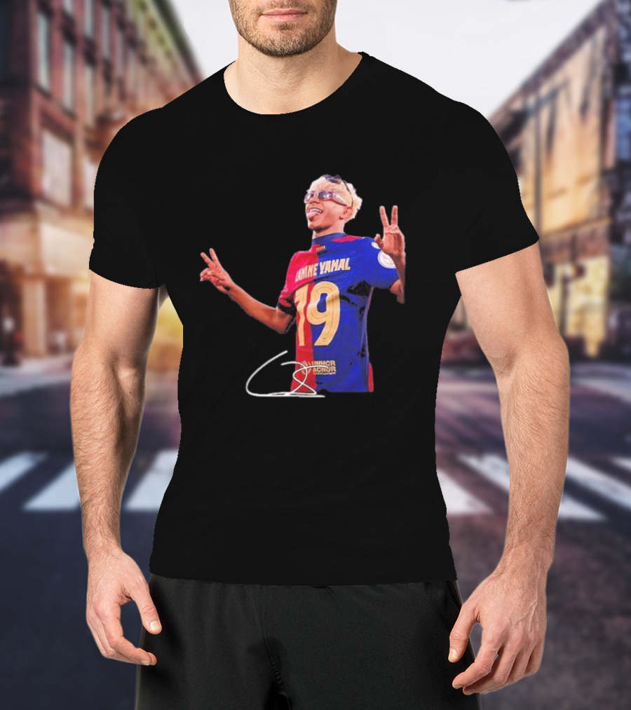 Lamine Yamal Barcelona Peace Sign Celebration 19 Jersey T-Shirt