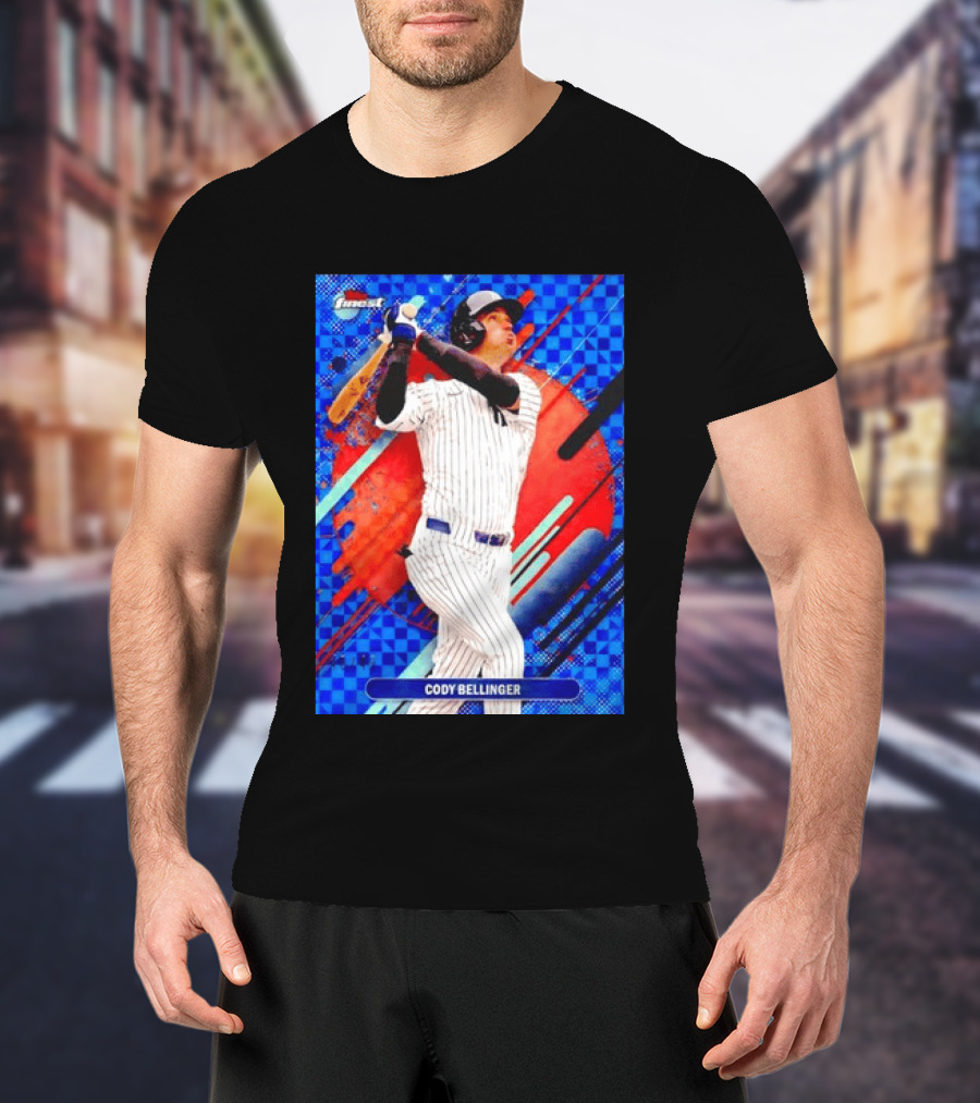 Cody Bellinger Topps Finest Baseball Card Blue Checkered Background Batting Pose T-Shirt