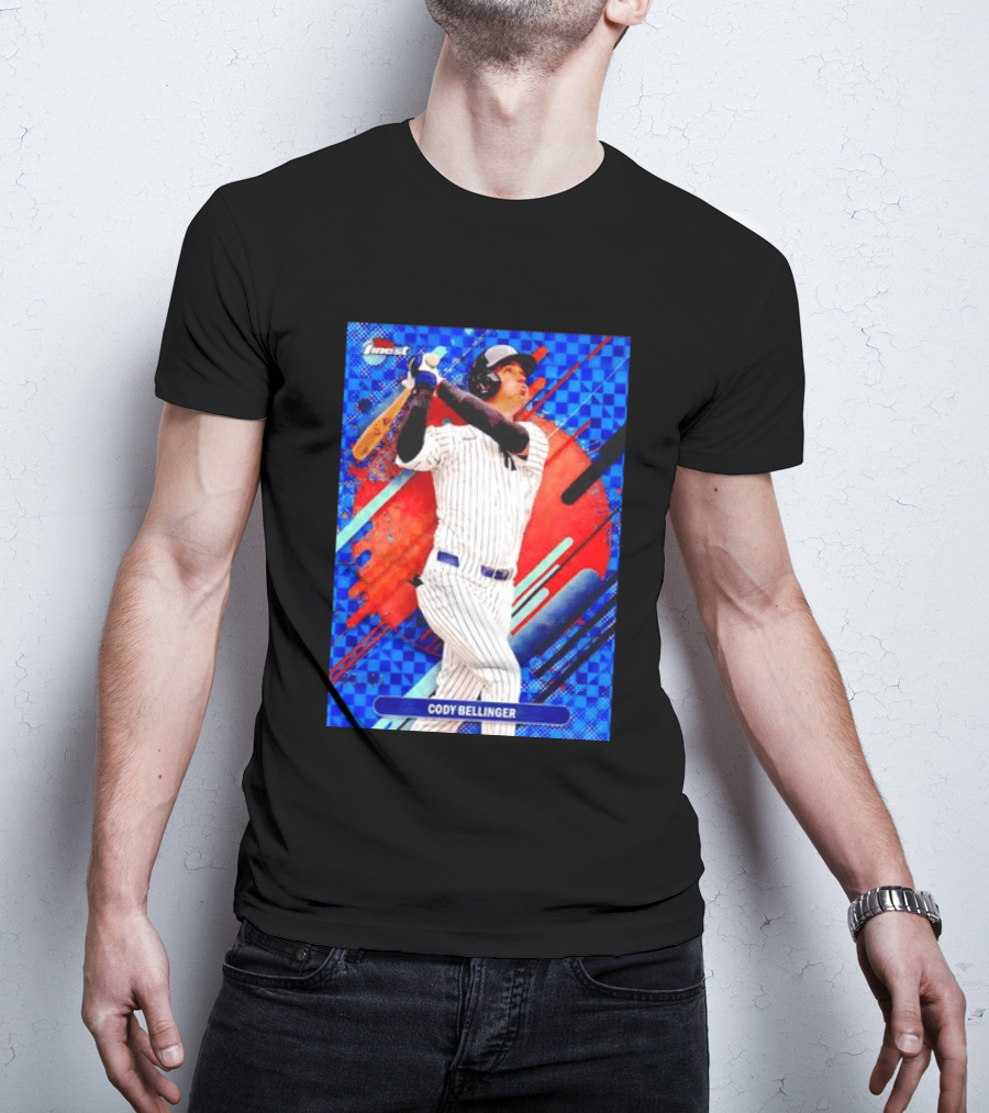 Cody Bellinger Topps Finest Baseball Card Blue Checkered Background Batting Pose T-Shirt