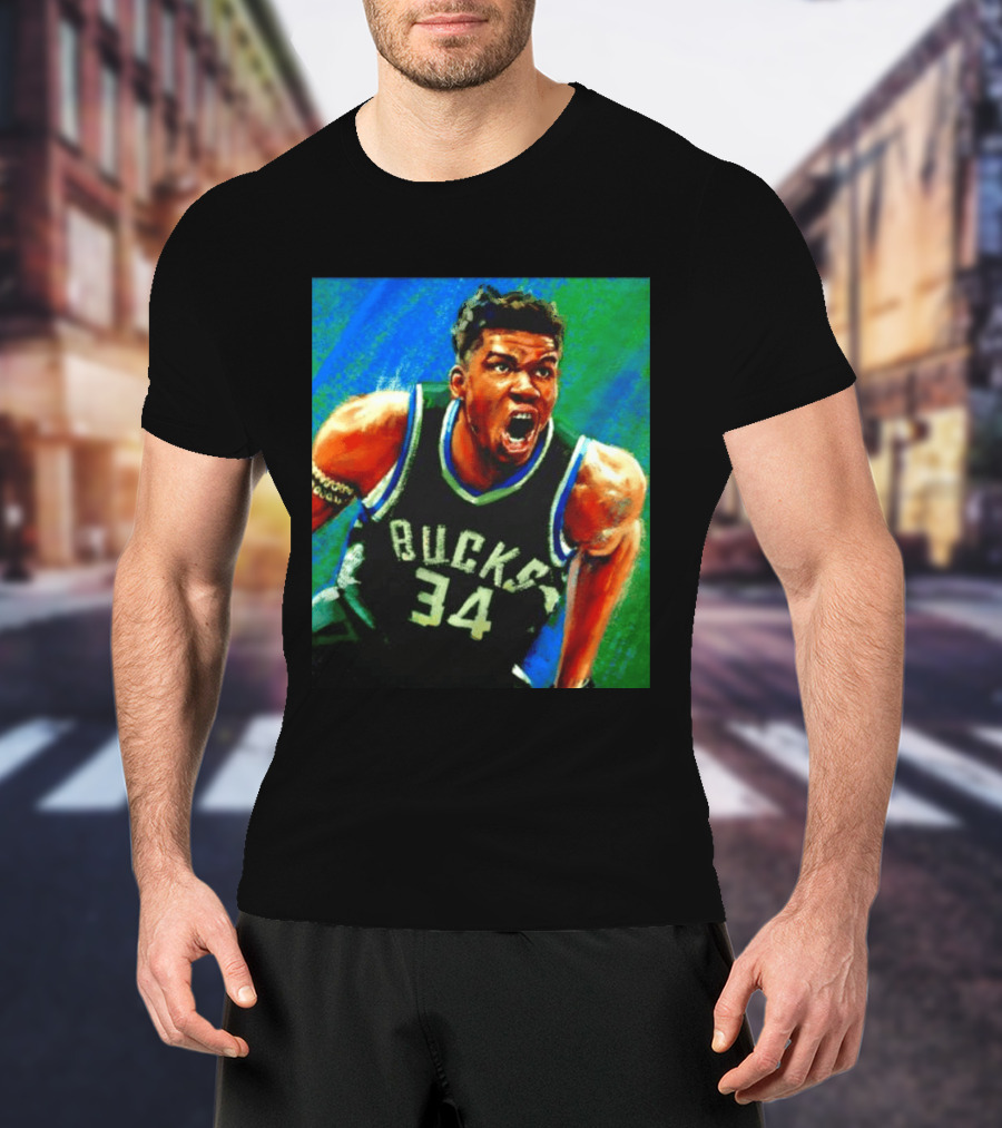 Giannis Antetokounmpo Bucks No 34 Jersey Art Basketball Star T-Shirt