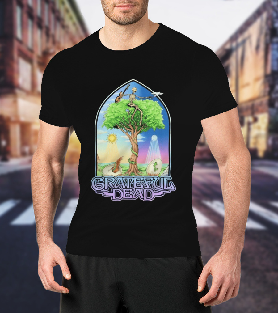 Grateful Dead Summer Magic Skeleton Guitar Tree Sunrise Sunset Fantasy T-Shirt