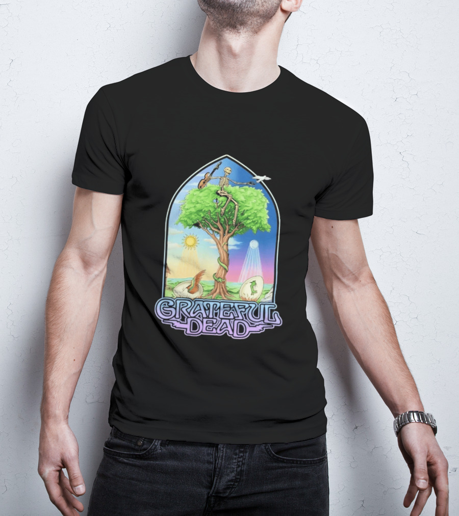 Grateful Dead Summer Magic Skeleton Guitar Tree Sunrise Sunset Fantasy T-Shirt