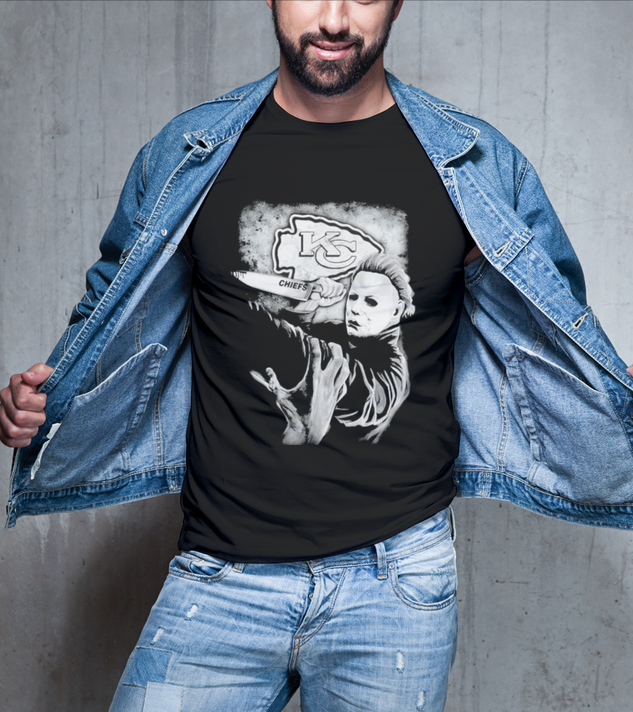 Michael Myers Holding Knife With KC Chiefs T-Shirt