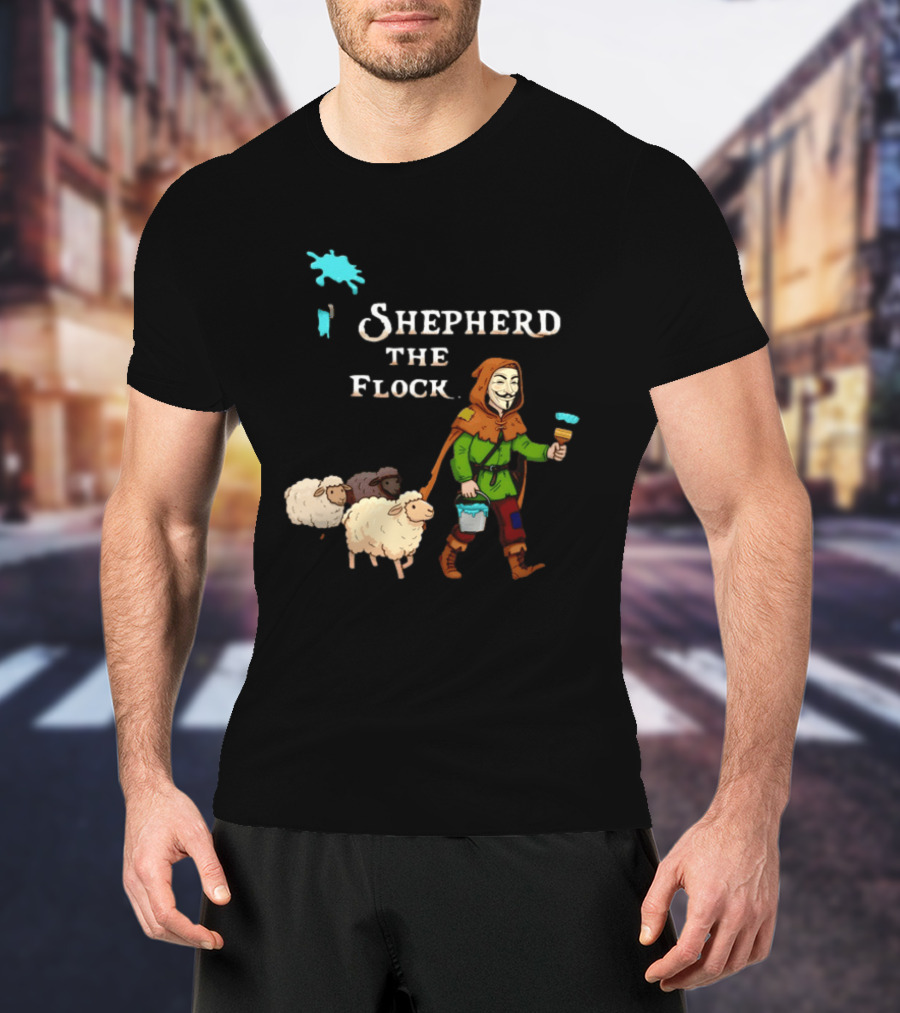 Shepherd The Flock Anonymous Mask Herding Sheep Hand Drawn T-Shirt