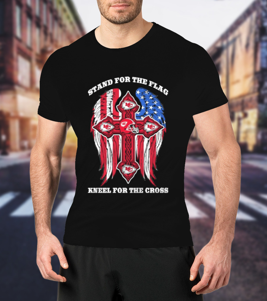 Stand For The Flag Kneel For The Cross Kansas City Chiefs American Flag Cross T-Shirt