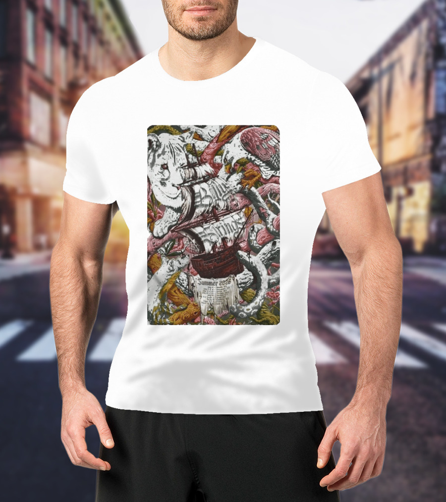 Billy Strings Summer 2026 Shows Pirate Ship And Wild Animals T-Shirt