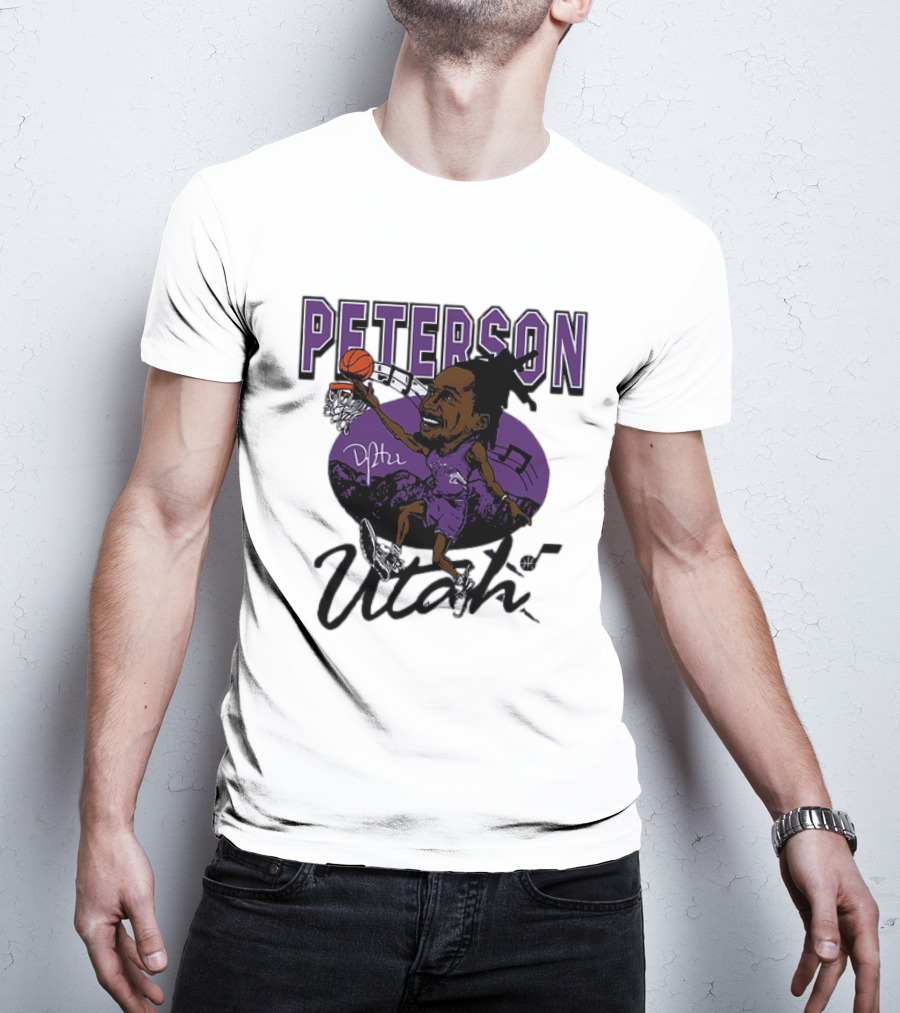 Peterson Utah Jazz NBA Basketball Caricature Purple Scene T-Shirt