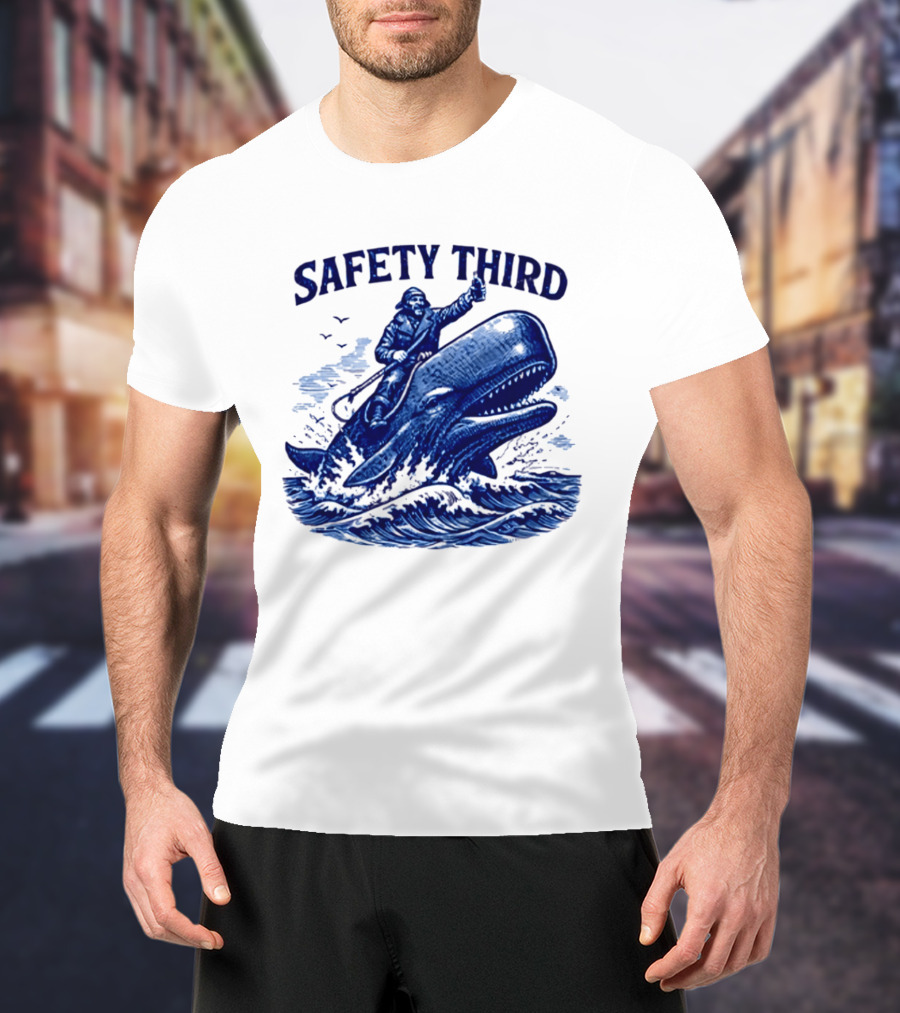 Safety Third Nautical Whale Rider Humor T-Shirt