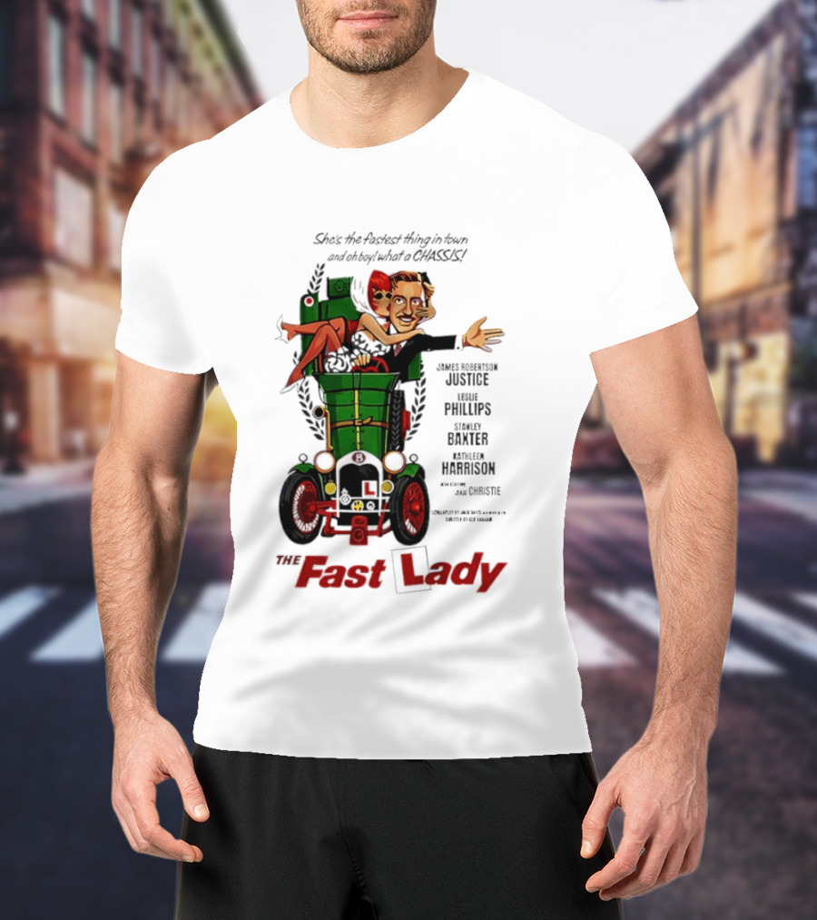 The Fast Lady Movie James Robertson Justice Leslie Phillips Stanley Baxter Kathleen Harrison Julie Christie T-Shirt