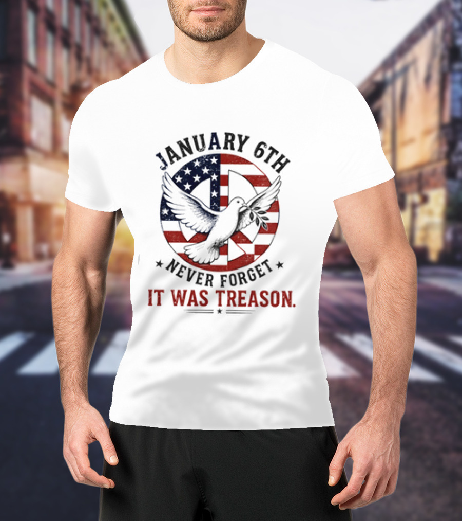 January 6th Never Forget It Was Treason Pigeon American Flag Peace T-Shirt
