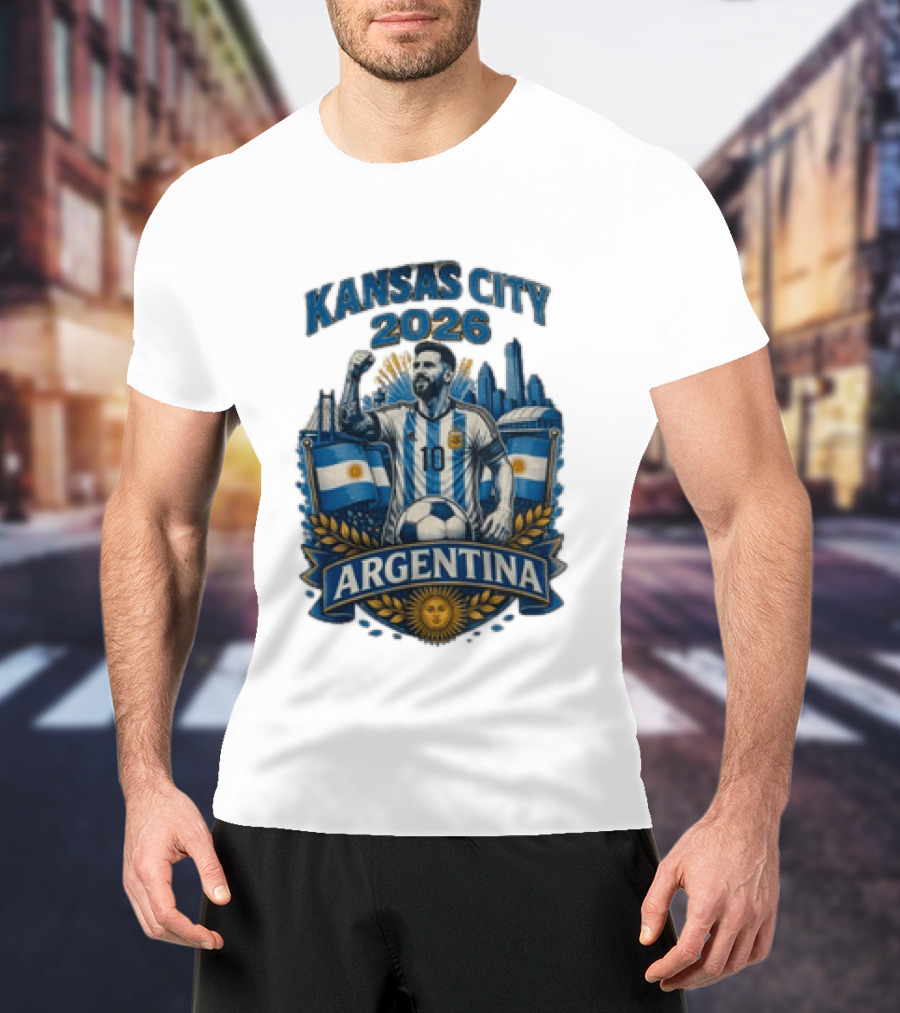 Kansas City 2026 Argentina Lionel Messi No 10 Flag Skyline T-Shirt