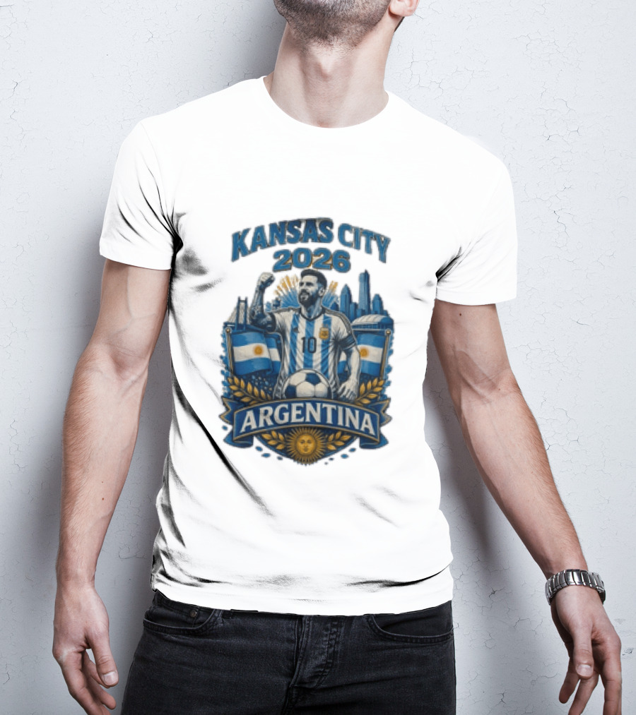Kansas City 2026 Argentina Lionel Messi No 10 Flag Skyline T-Shirt