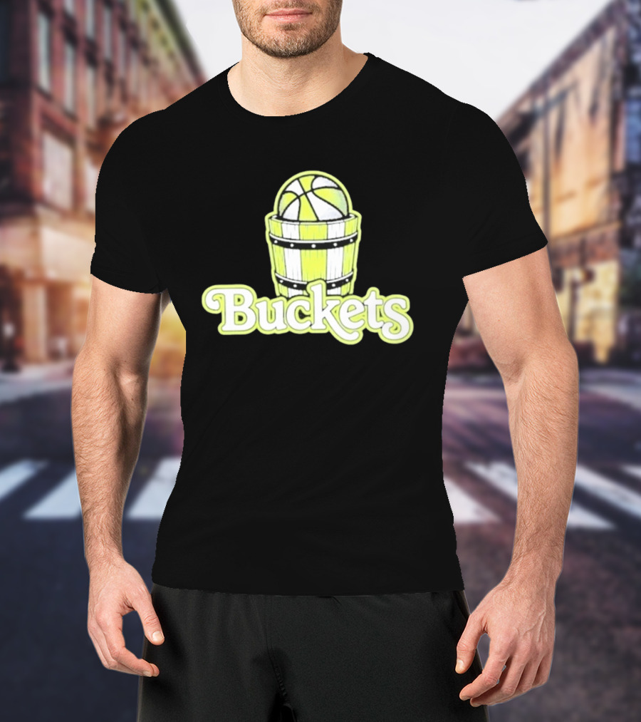 Buckets Basketball Cartoon Style Vintage Retro Ball In Wooden Basket T-Shirt