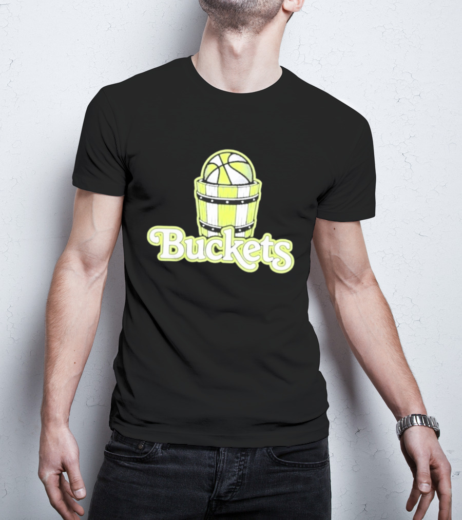 Buckets Basketball Cartoon Style Vintage Retro Ball In Wooden Basket T-Shirt
