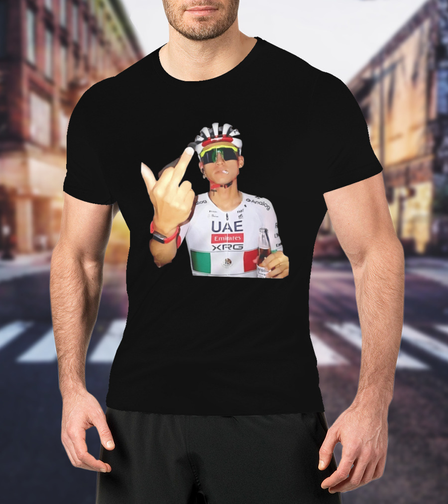 UAE Emirates Cyclist Isaac Del Toro Middle Finger Smoking With Beer T-Shirt