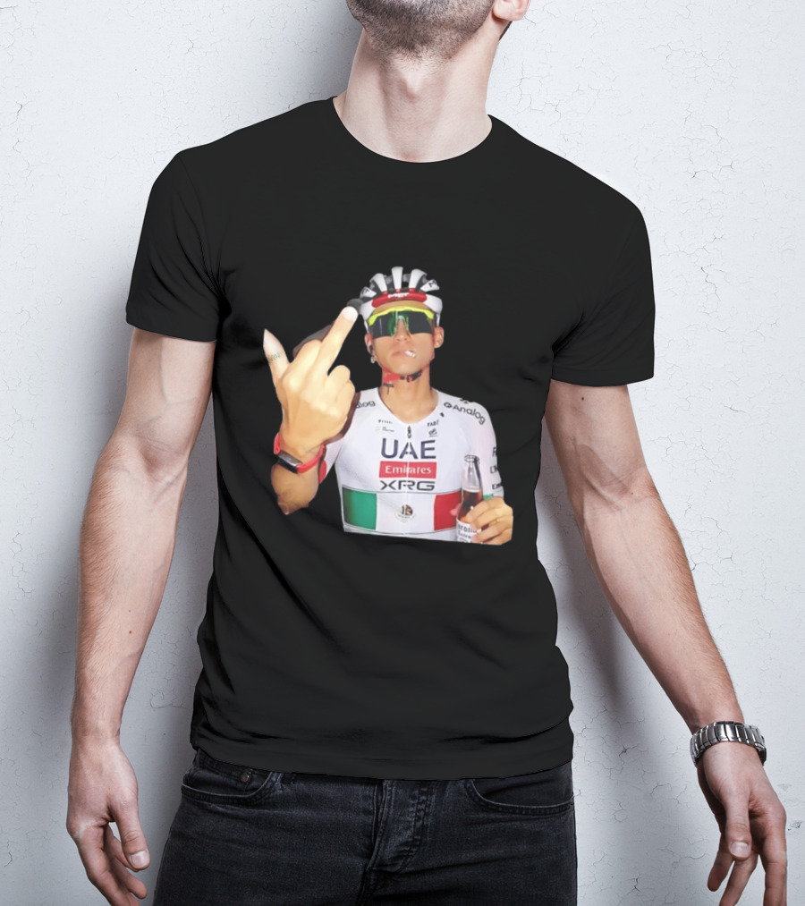 UAE Emirates Cyclist Isaac Del Toro Middle Finger Smoking With Beer T-Shirt