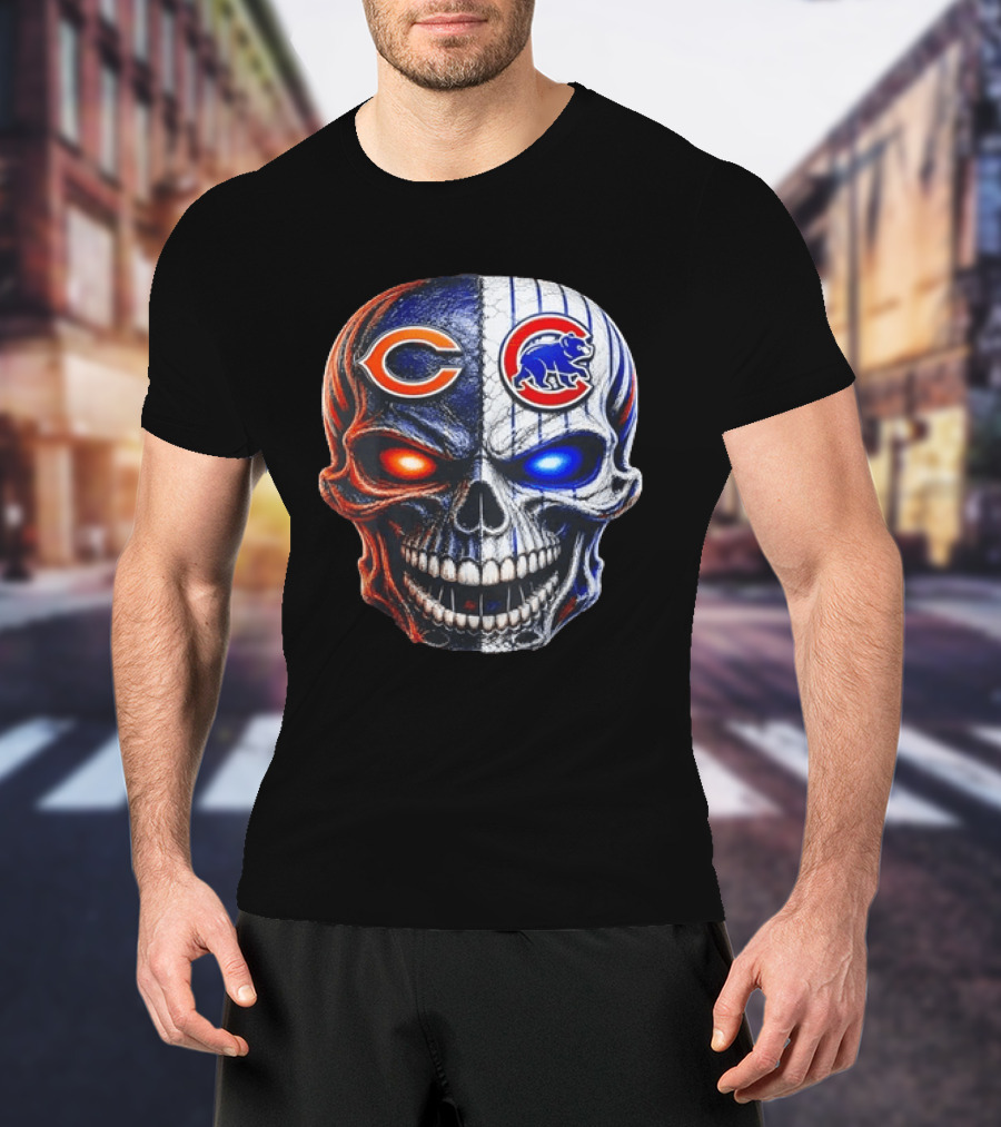 Chicago Bears Cubs Skull Split T-Shirt