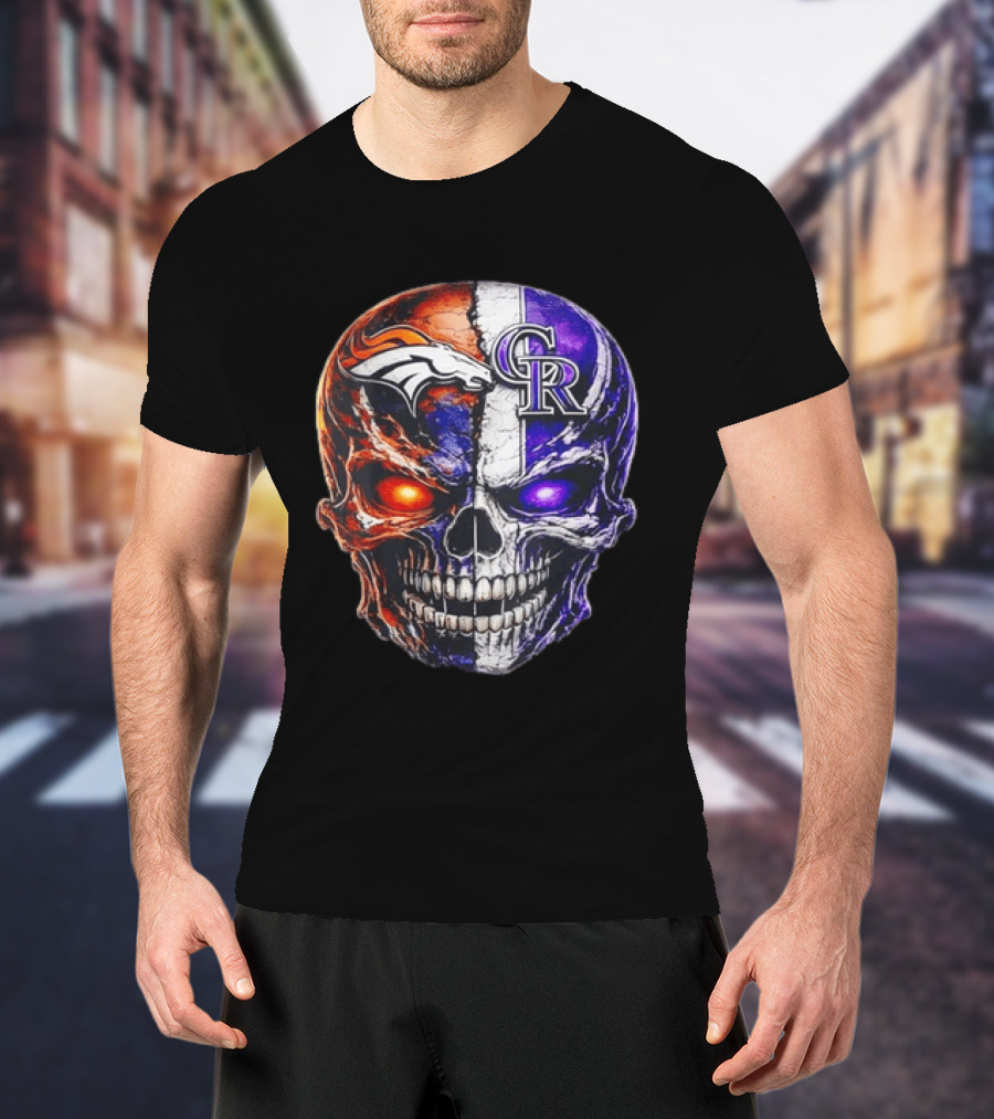Denver Broncos Colorado Rockies Split Skull Team Spirit T-Shirt
