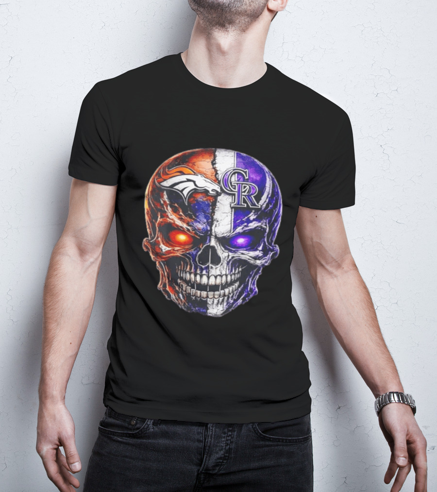 Denver Broncos Colorado Rockies Split Skull Team Spirit T-Shirt