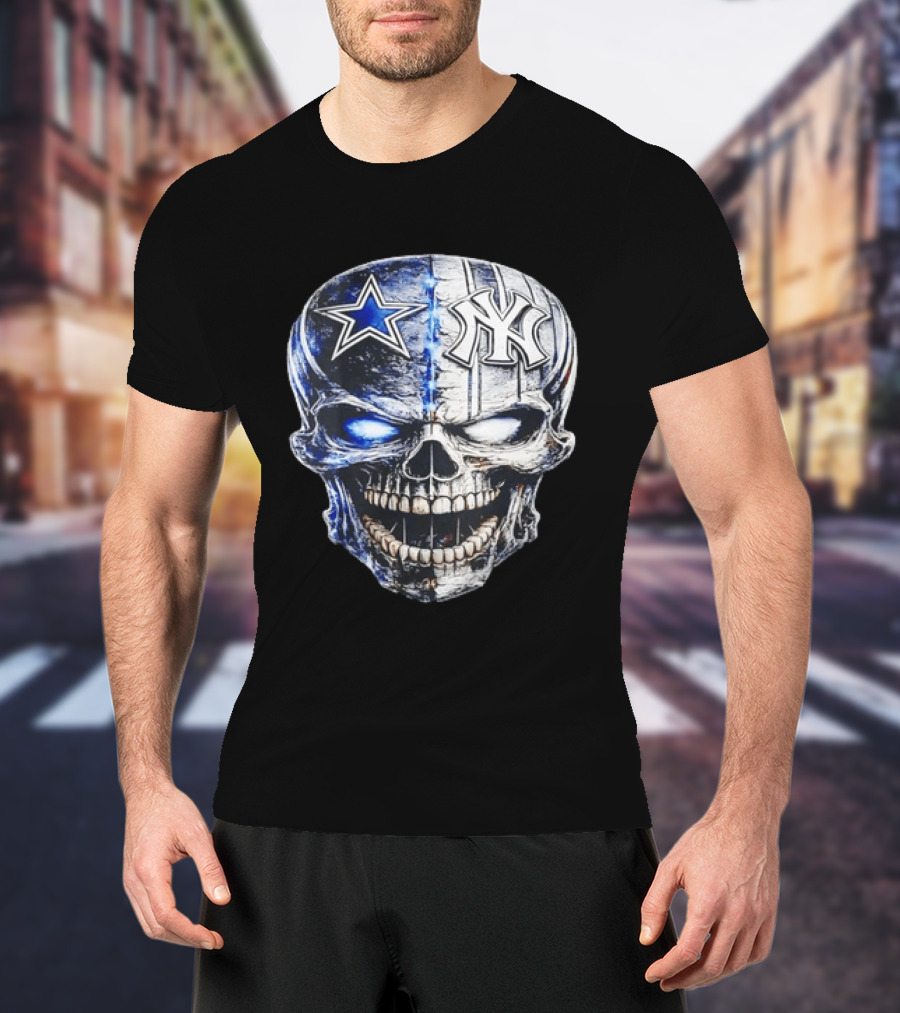 Dallas Cowboys Star New York Yankees Skull T-Shirt