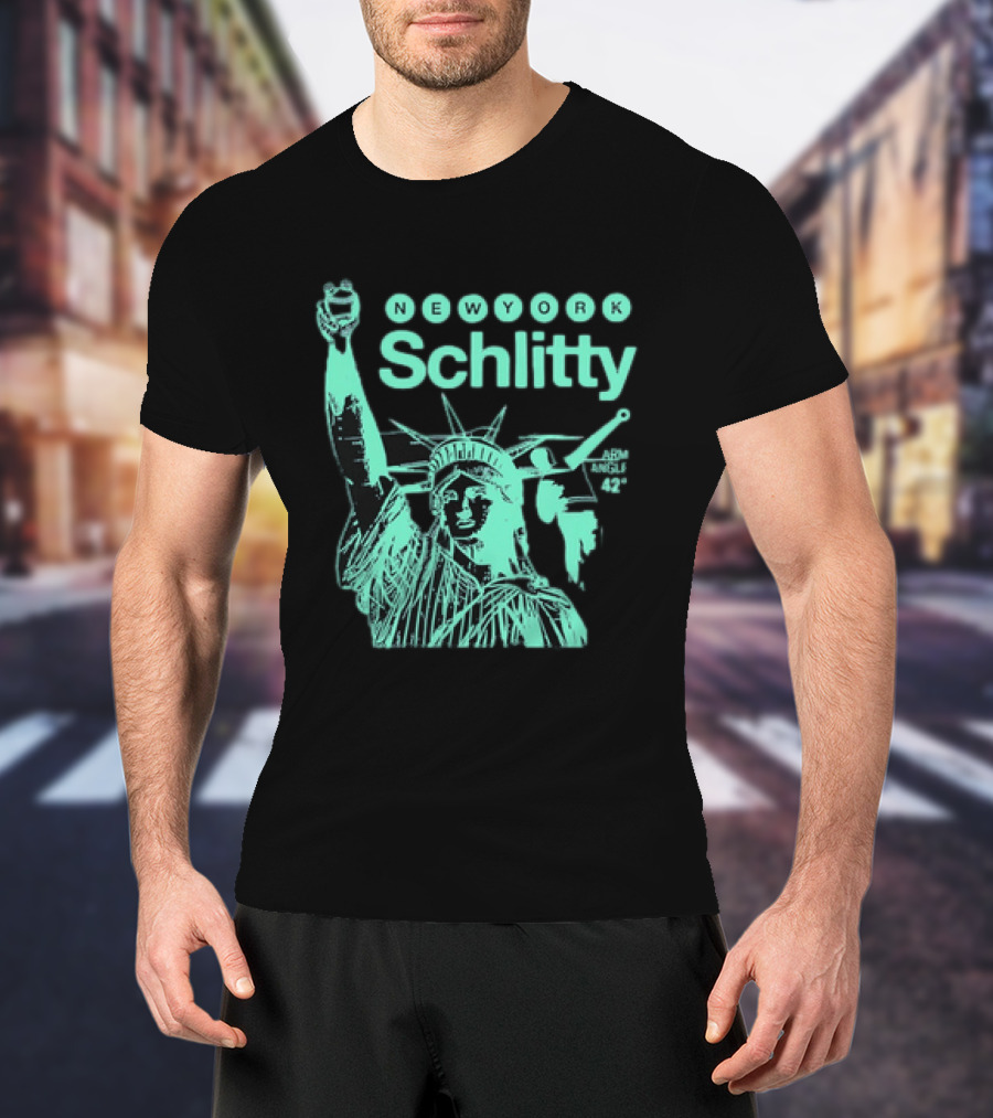 New York Schlitty Statue Liberty ARM Angle New York Baseball T-Shirt