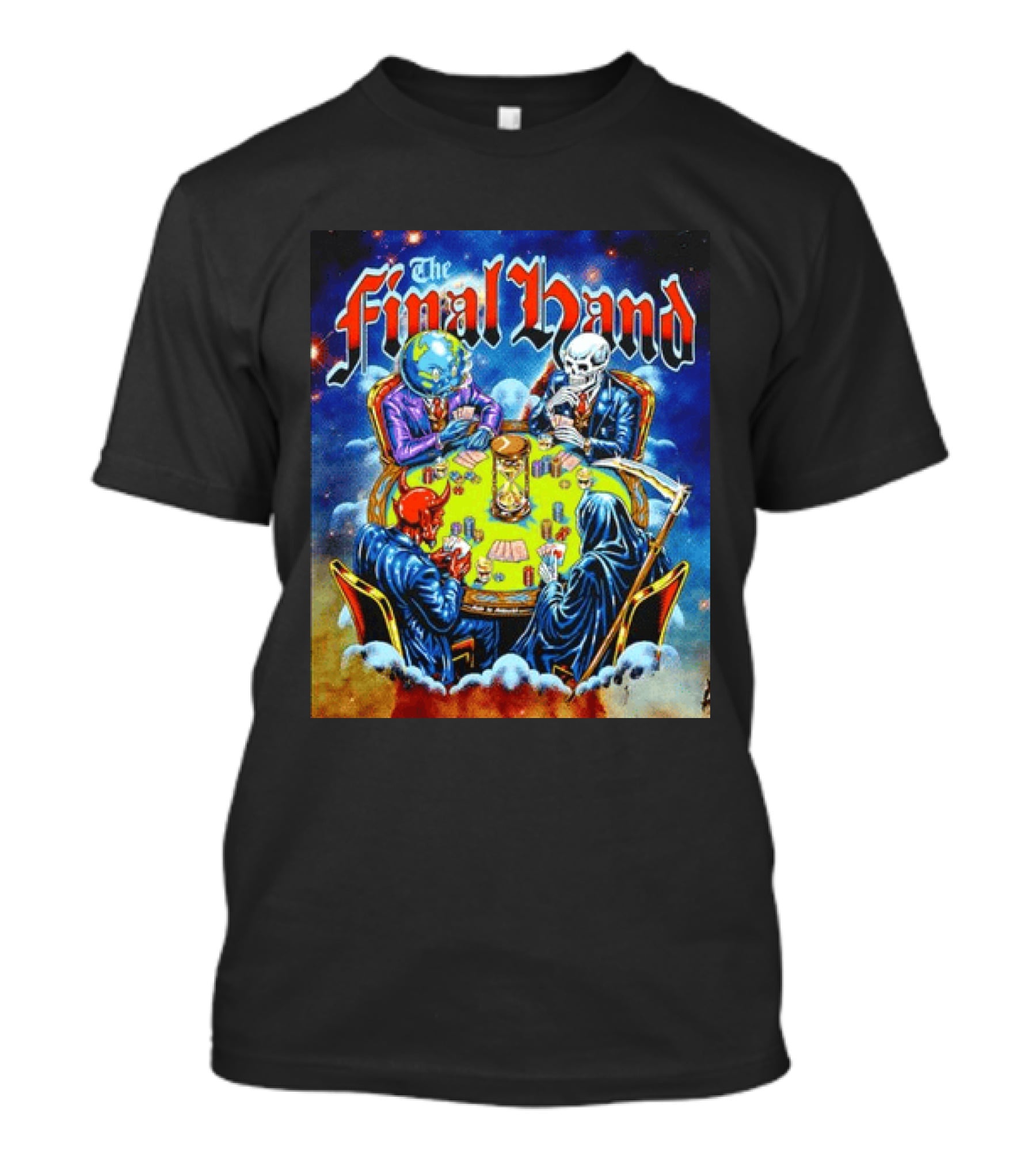 The Final Hand Poker Game Skeleton Grim Reaper Skull Players Atmosphere T-Shirt