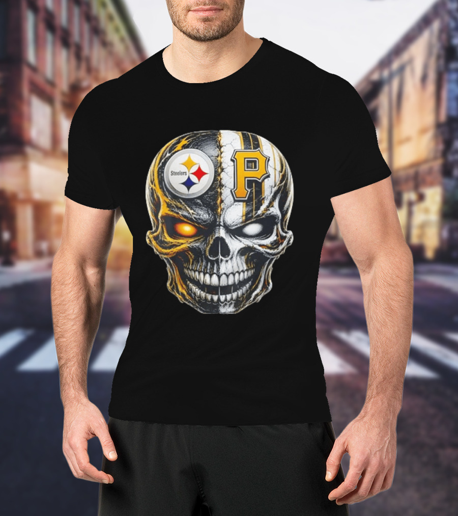 Pittsburgh Pride Skull Steelers Pirates Sports Fusion T-Shirt