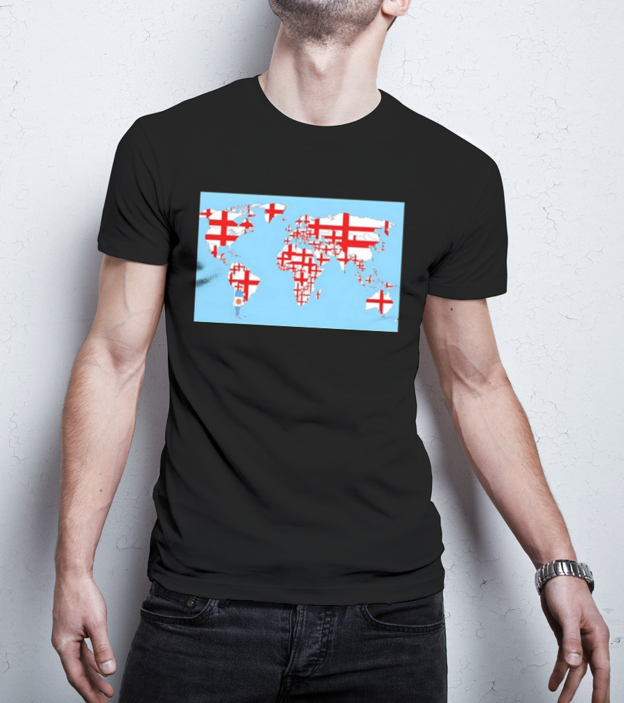World Map With England Cross And Argentina Flag T-Shirt