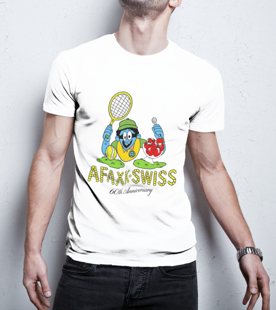AFAXK Swiss 60th Anniversary Tennis Racket And Strawberry Ice Cream Celebration T-Shirt