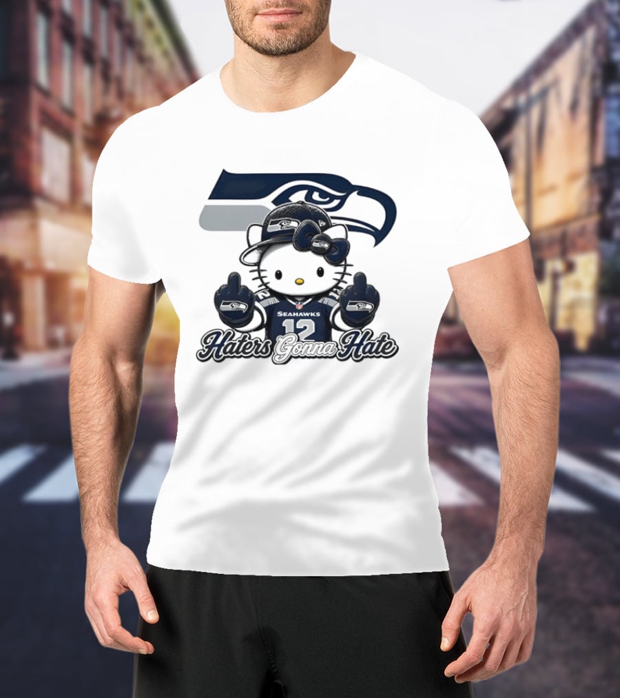 Hello Kitty Seattle Seahawks Haters Gonna Hate Middle Finger 12 T-Shirt