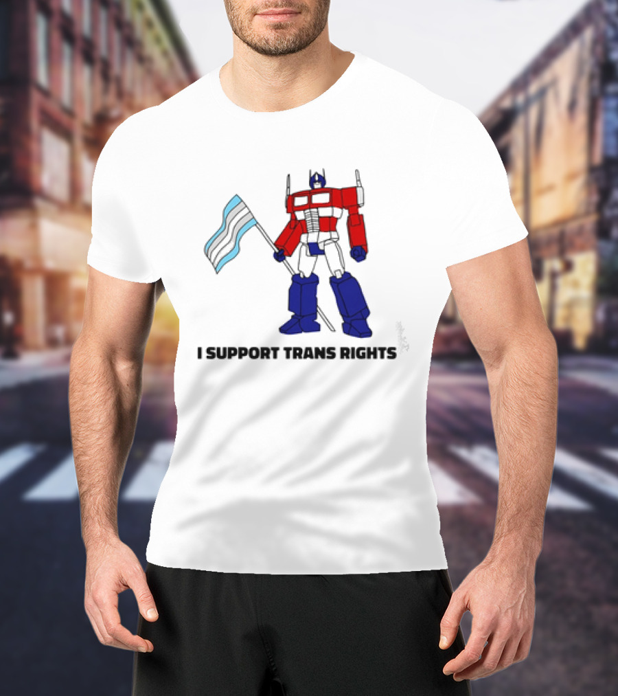 I Support Trans Rights Robot With Flag T-Shirt