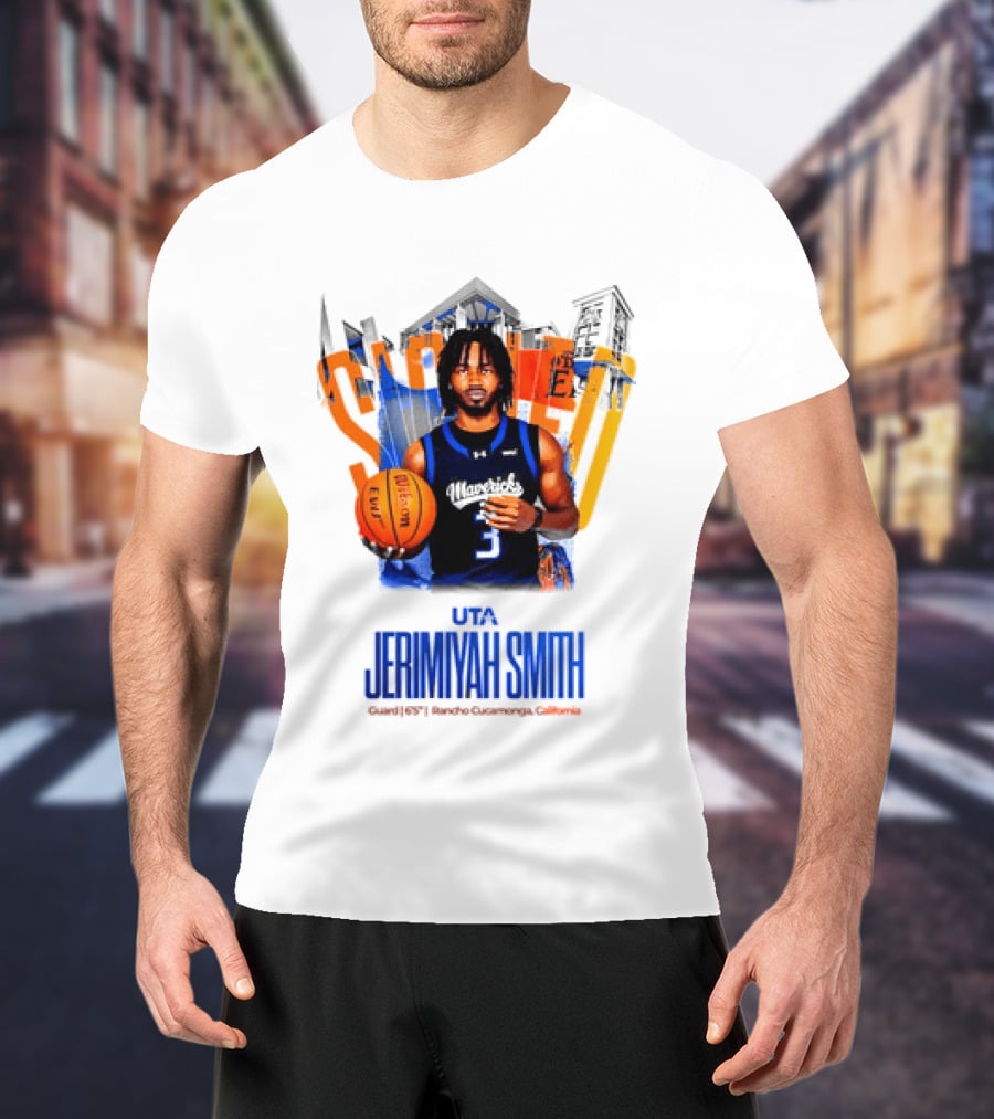 UTA Mavericks Jerimiyah Smith No 3 Basketball Player T-Shirt