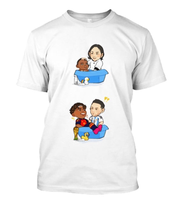 Lamine Yamal Lionel Messi Chibi Bathtub FC Barcelona Cartoon T-Shirt