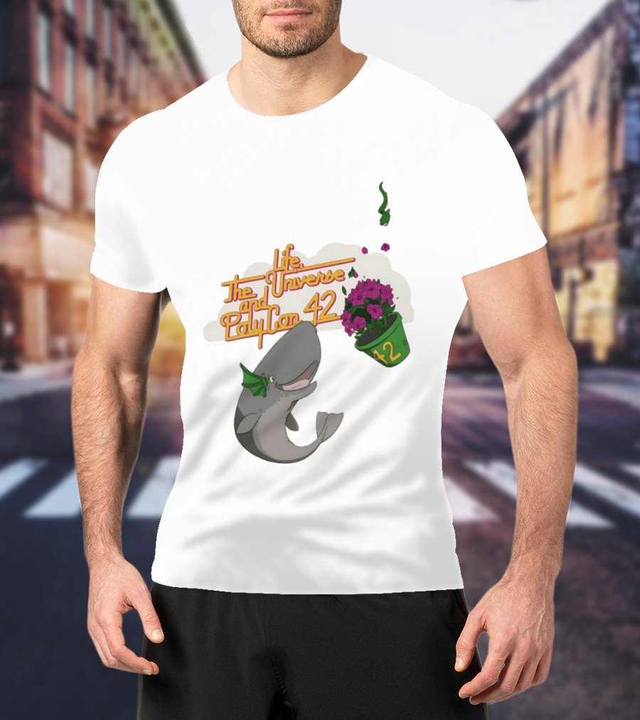 Life The Universe And Poly Con 42 Whale And Flowerpot T-Shirt