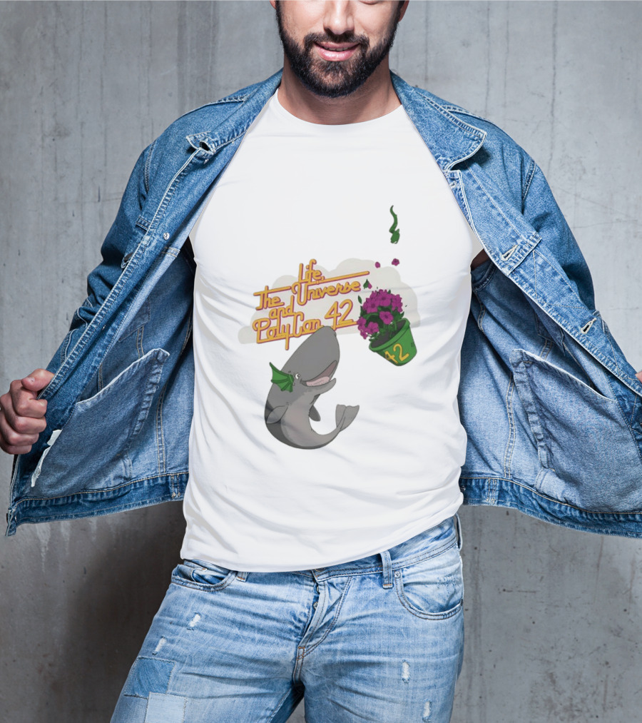 Life The Universe And Poly Con 42 Whale And Flowerpot T-Shirt
