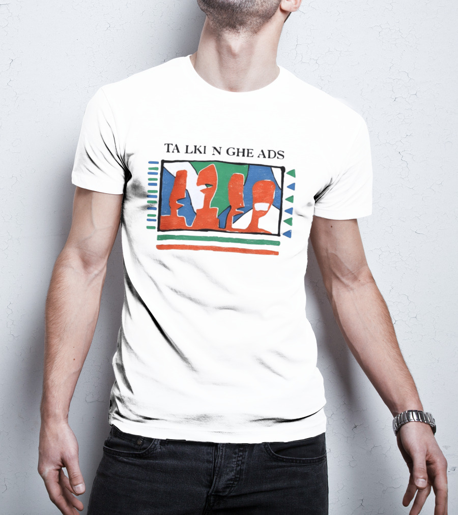 TA LKI N GHE ADS Bold Abstract Faces With Blue Green Accents T-Shirt
