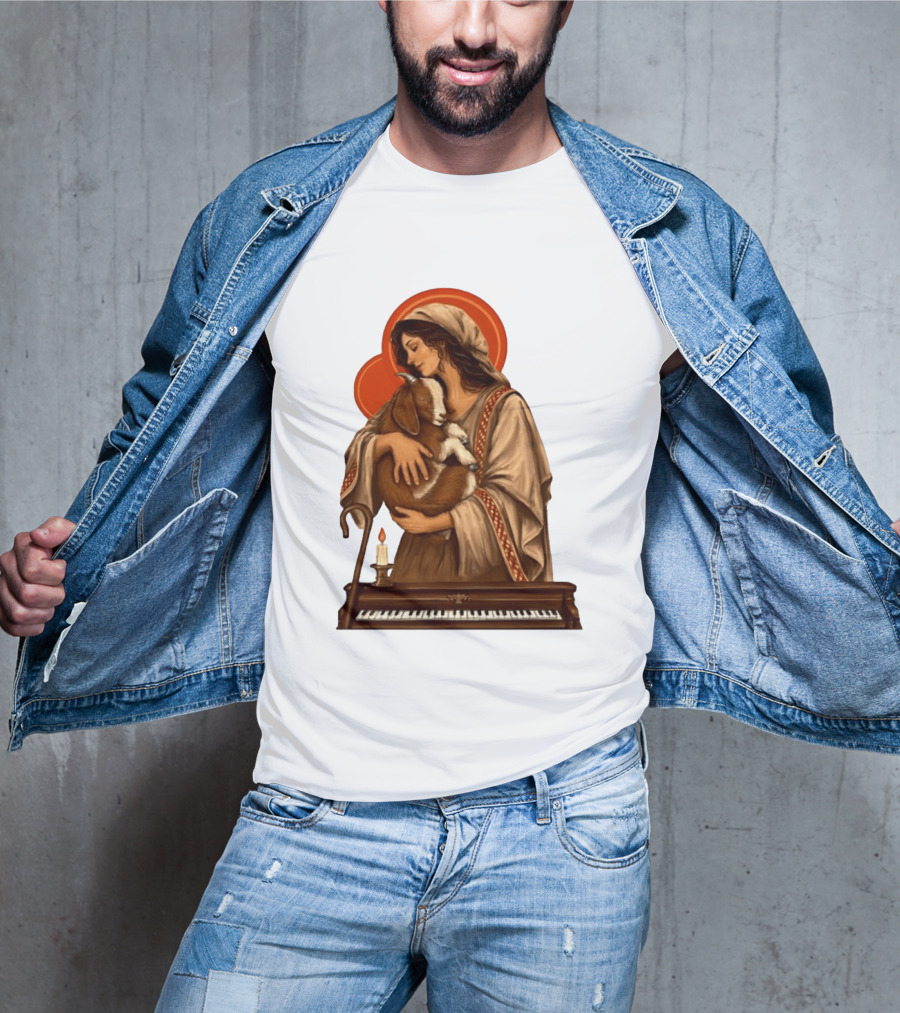 Woman Embracing Goat With Candle And Piano Halo T-Shirt