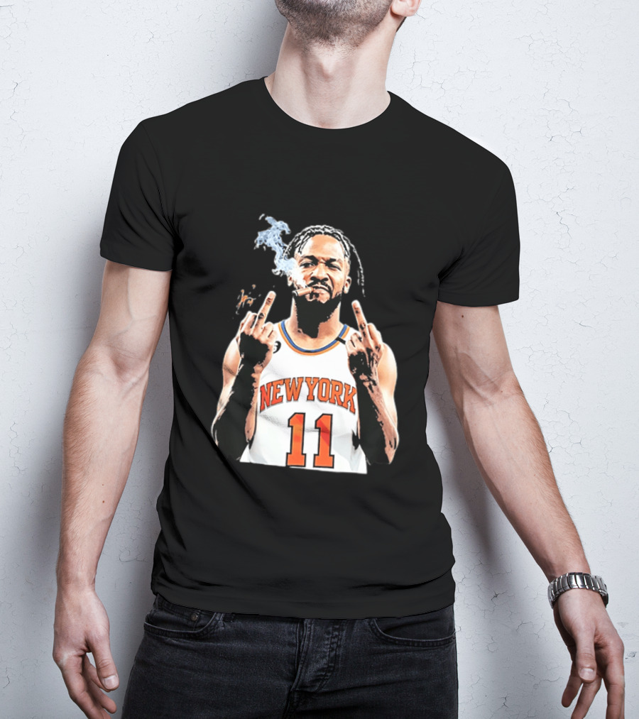 New York Knicks Jalen Brunson 11 Smoking Cigar Middle Finger Pose T-Shirt