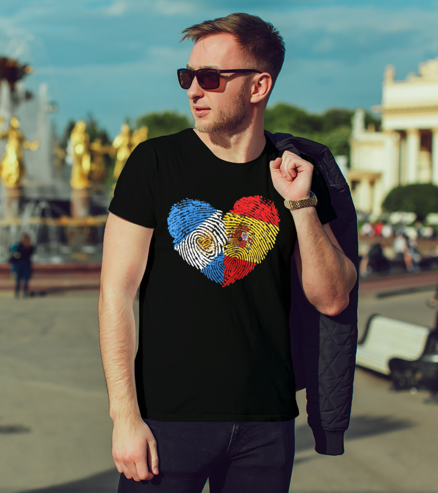 Half Spain Half Argentine Heart Fingerprints Flags Spain Argentina T-Shirt